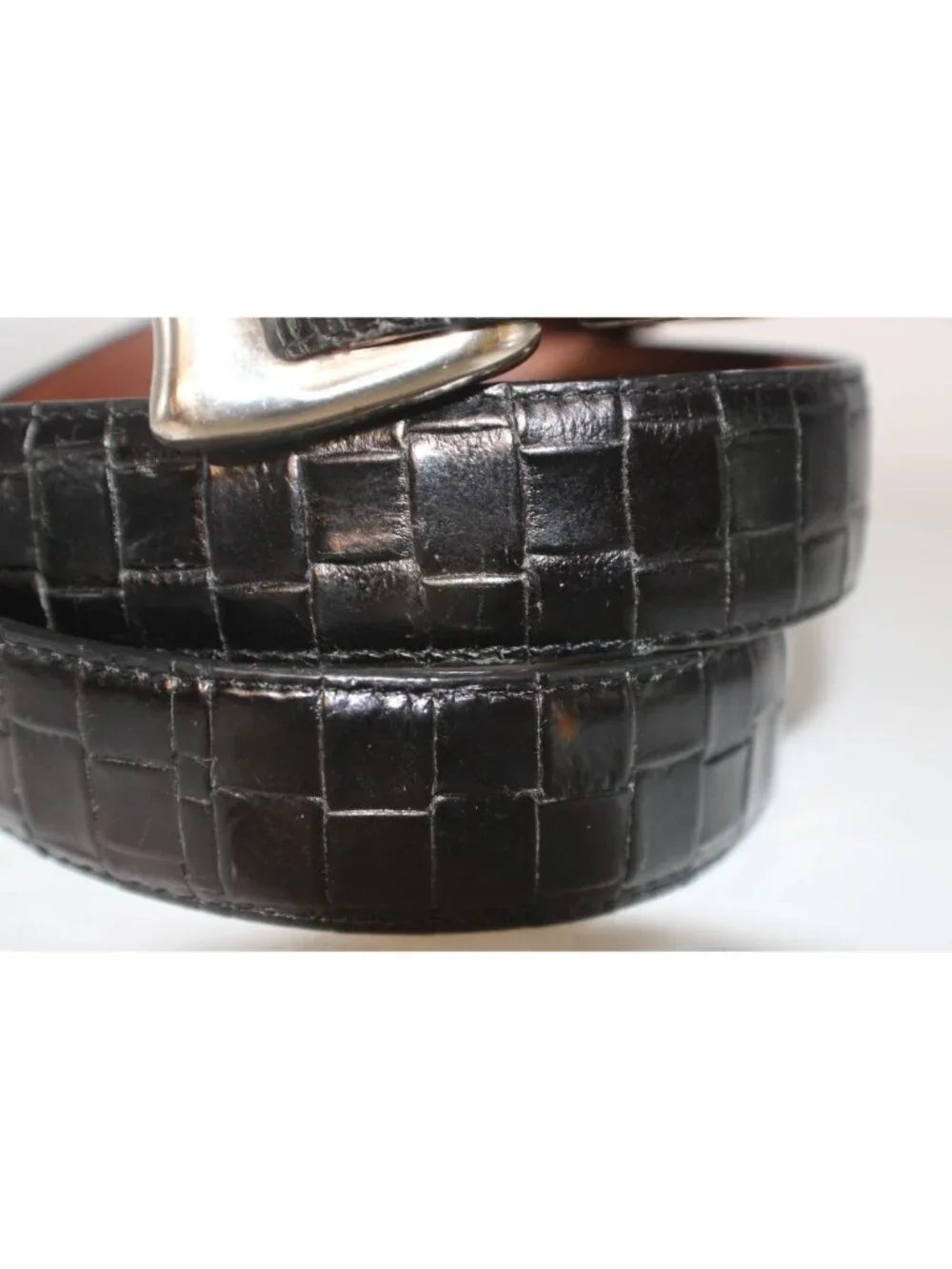 Onyx Brighton Black Leather Belt Size 40 Silver Buckle Croc Style Print USA Made